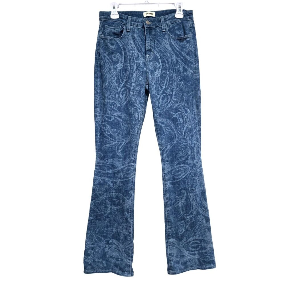 L’Agence Stassi High Rise Jeans 29 Sleek Baby Boot Blue Paisley - Picture 4 of 14